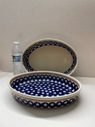 Two Oval Polish Pottery Serving Dishes