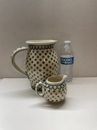 Polish Pottery Pitcher And Creamer