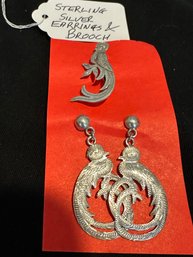 Sterling Silver Earrings And Brooch