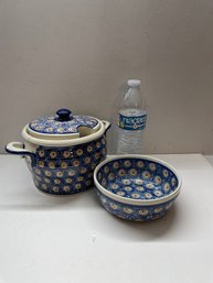 Polish Pottery Container And Bowl