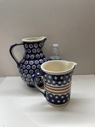 Two Polish Pottery Pitchers