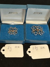 Two 10k Gold Avon Pendants W/Boxes