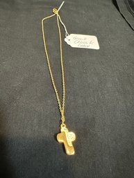 Gold Tone Cross And Chain