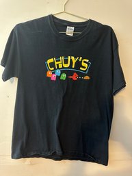 Large CHUY'S PacMan Parody T-shirt Black Arcade Ms Pacman Eat Me