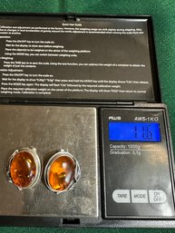 Sterling Silver And Amber Earrings 11.6 Grams
