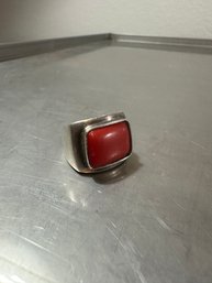 Square Sterling Silver Mexico 925 Southwest Red Stone Statement Ring