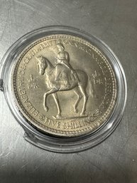 1953 Queen Elizabeth II Coronation Souvenir Five Shillings Silver Coin