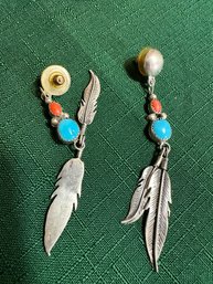 Sterling Silver And Turquoise Earrings 10.2 Grams