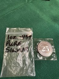1oz 999 Fine Silver Weight Watchers 25 Yr Anniversary Medal