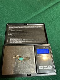 Sterling Silver & Turquoise Road Runner Bird Pin 4.1 Grams