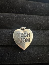 Sterling Silver Tech Mom Heart Pendant 3.1 Grams