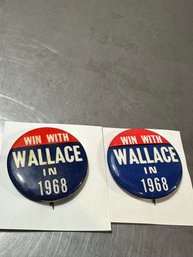 2 Win With George Wallace In 1968 Pin Pinback Political Button Blue Red