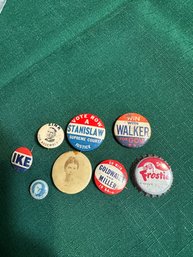 Vintage Political Pins & 1 Bottle Cap