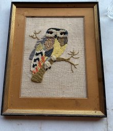 Vintage Framed Needlepoint Owl
