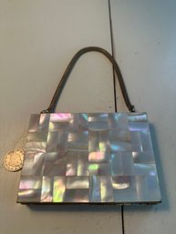 Vintage 1950s Mother Of Pearl Clutch Purse With Compact