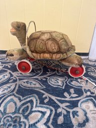 Vintage 1950s Large Childs Steiff Turtle Ride On Wheels Pull Toy