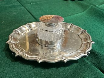 Sterling Silver Goldsmiths Company Inkwell Base 232.9 Grams & Glass/Sterling Silver Top Is 164.2 Grams