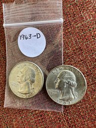 2 1963-D Quarters