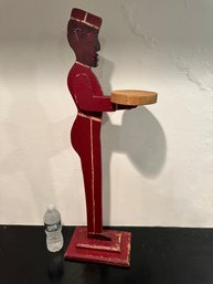 Vintage Folk Art Bell Boy Tall Wooden Standing Ash Tray / Display Stand