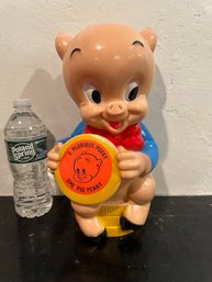 Vintage 1972 Porky Pig Vinyl 12' Coin Bank - E Pluribus Porky ONE Big Penny