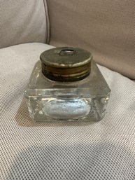 Antique Jacobus Clear Glass Inkwell With Sliding Top Pat. 1896/1903