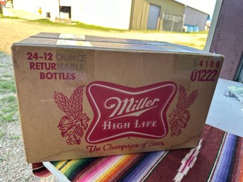 Vintage 1980's Miller High Life Beer Bottle Waxed Cardboard Case Empty