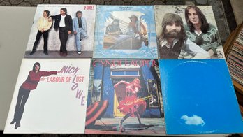 Lot Of Six Vinyl Records: Huey Lewis, Cyndi Lauper, Nick Lowe Etc