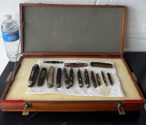 Lot Of Vintage Pocket Knives In Nice Wood Box - Some Tortoise Shell!
