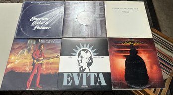 Lot Of Six Vinyl Records: Brain Salad Surgery, Evita, Etc