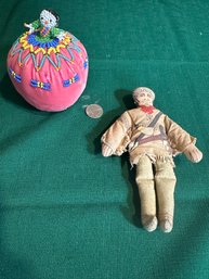 David Crockett Doll & Zuni Native American Seed Beaded Doll Pin Cushion