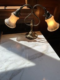 Vtg Brass Double Armed Gooseneck Style Table Lamp