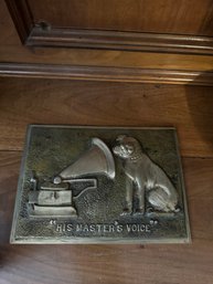 Vtg Brass RCA Plaque 'His Master Voice'