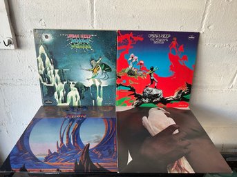 Lot Of 4 Assorted Vinyl Records- Santana, Uriah Heep Etc