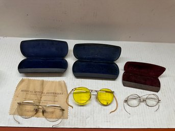 3 Antique Eyeglasses With Cases