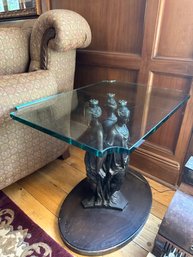 Three Graces 19th Century Bronze Table Base W/ Glass Table Top