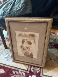 Framed Signed Mother And Child Lithograph