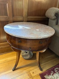 Round Mahogany Lamp Table W/ Marble Top