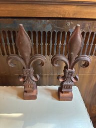 2 - Vtg Cast Iron Fleur De Lis Decor