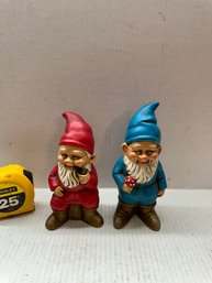 2 Vintage Smiling Elf Gnomes Holding Mushroom Figurine-Made In Japan-Collectibles