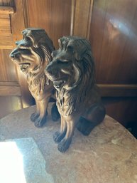 Pair Of Sculptures Carved Wooden Cab Lions 19th Century