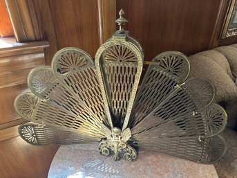 Antique Brass Victorian Fireplace Fan Screen Gargoyle