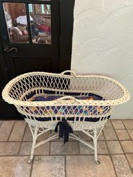 Vtg White Wicker Bassinet