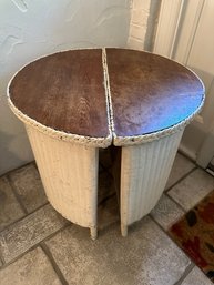 Vtg White Half-round Rattan Side Table