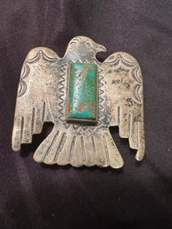 Sterling Silver & Turquoise Navajo Thunderbird Belt Buckle 30.2g