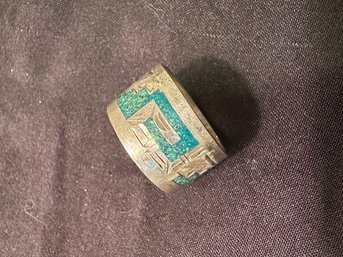 Sterling Silver & Turquoise Inlaid Ring 5.3g Size 6
