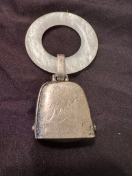 Sterling Silver Rattle Bell With Mother Of Pearl Handle 14.3g