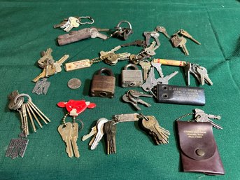 Assorted Lot Of Vintage Keys, Keychains & Locks Advertising