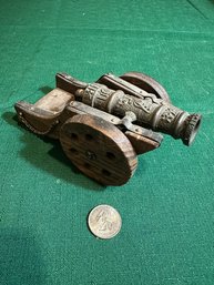 Vintage Spanish Cannon Replica Wood Base Copper Cannon