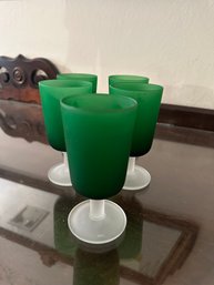 Set Of 5 Frosted Green Glasses