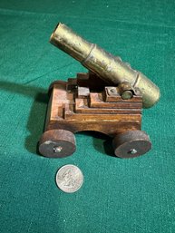 Vintage Brass & Wood Cannon